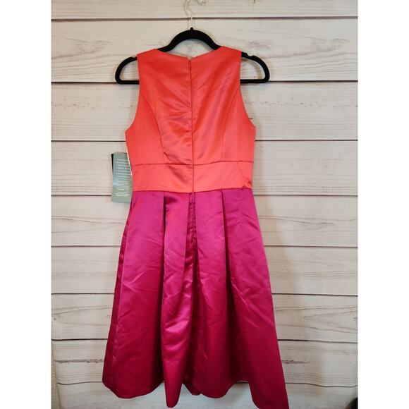 Melrose Women Orange Pink Round Neck Sleeveless Fit & Flare Midi Dress 4 NWT - Picture 2 of 8